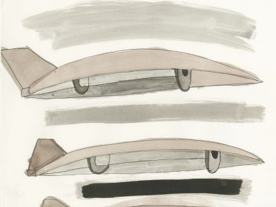 Scans of an artwork drawing showing a few horizontal elements in black, brown, beige and gray tones.